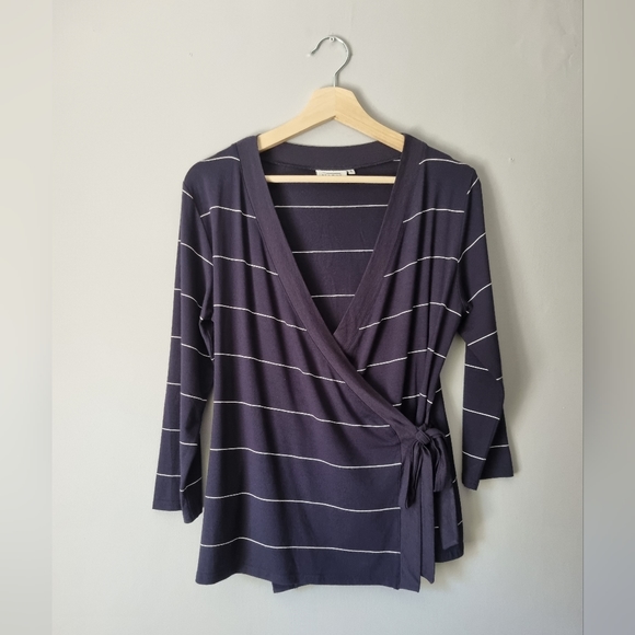 Masai Tops - MASAI Navy White Stripe Wrap Top Size Small